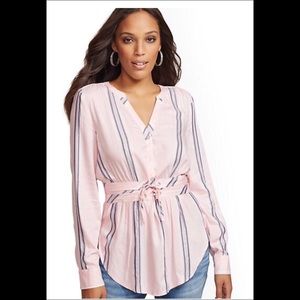 Pink Metallic Stripe Corset Tunic Shirt - Size L